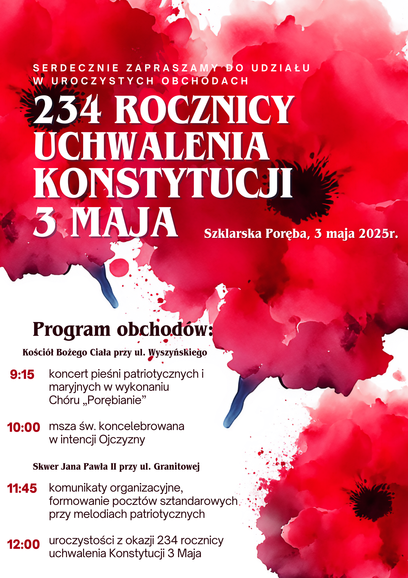 Czerwony i&nbsp;Biały Tradycyjny Święto Konstytucji Trzeciego Maja Plakat