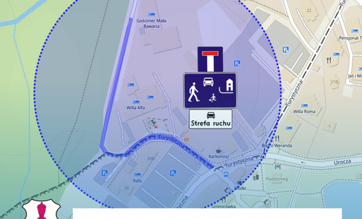 mapka z zaznaczonymi zmianami w ruchu drogowym, mapka ulicy turystycznej w szklarskiej porębie 